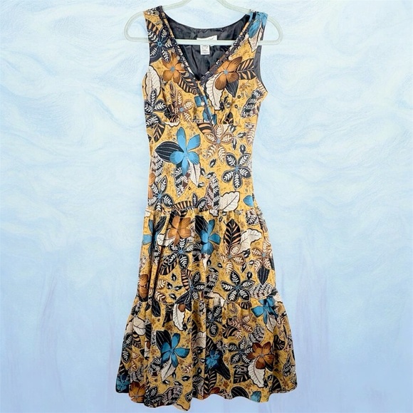 Coldwater Creek Multicolor Floral Mini Dress Sleeveless Drop Waist Beaded Size 8 - Picture 3 of 12